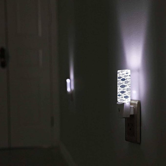 LED Night Light,Blue Doodle Ornamental Fish LED Night Light Plug into Wall with Dusk to Dawn Light Sensor White Energy Efficient Nightlight for Bedroom Bathroom Hallway Living Room Kitchen - Bloomnest
