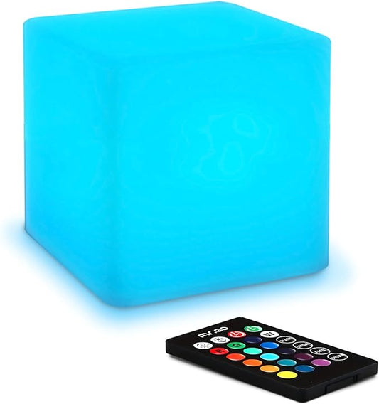 Mr.Go 4-inch Dimmable LED Night Light Mood Lamp for Kids and Adults - 16 RGB Colors - 8 Level Dimming - 4 Lighting Effect - Rechargeable - Remote Control - Decorative, Fun & Safe - White Finish Cube - Bloomnest