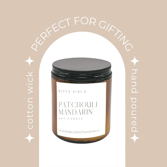 River Birch Candles Patchouli Mandarin Scented Candle | Premium, All-Natural, Non-Toxic, Soy Amber Jar Candles | 8.5oz 40 Hr Burn Time | Cozy Relaxing Gifts for Home - Bloomnest