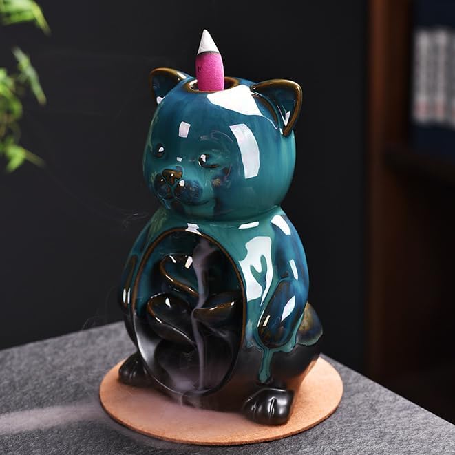 Cute Cat Animal Waterfall Backflow Incense Holder for Sticks,Ceramic Incense Burner with Mat,Tweezers for Home Aromatherapy Ornament Decor AI016 - Bloomnest