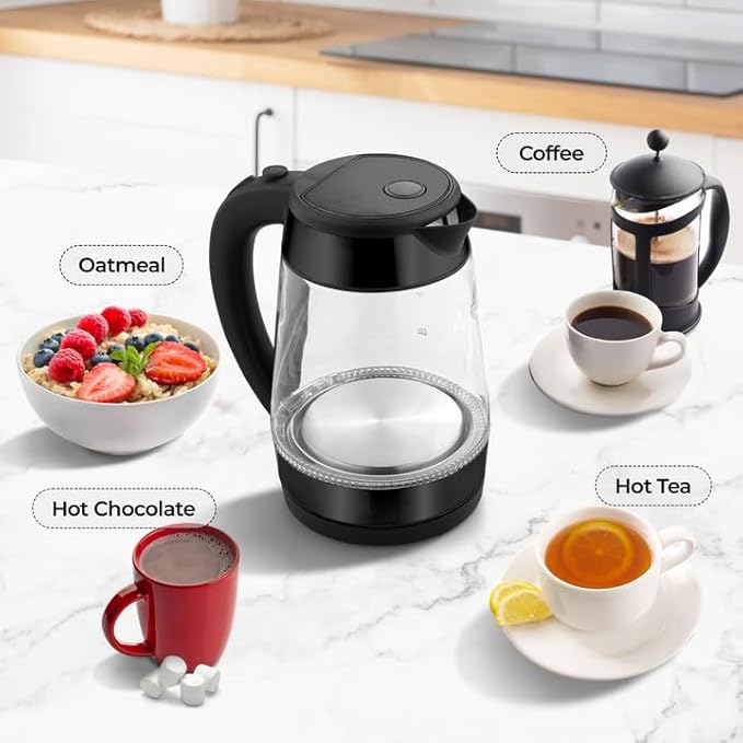 Zulay Kitchen Fast Boiling Electric Water Kettle - 1.7L, 1500W, Auto Shut-Off for Overboil & Boil Dry Protection, Cool-Touch Handle, 360° Base - Rapid Teapot Boiler For Coffee & Tea - Black Metallic - Bloomnest