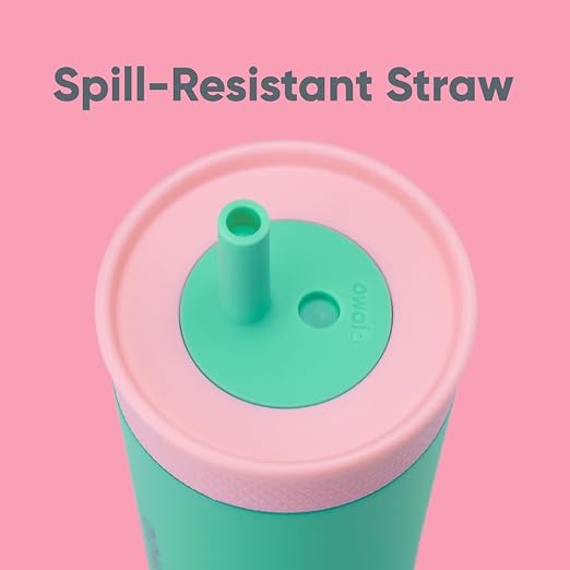 Owala Kids Insulation Stainless Steel Tumbler with Spill Resistant Flexible Straw, Easy to Clean, Kids Water Bottle, Great for Travel, Dishwasher Safe, 12 Oz, Pink and Teal (Real Cool Fish) - Bloomnest