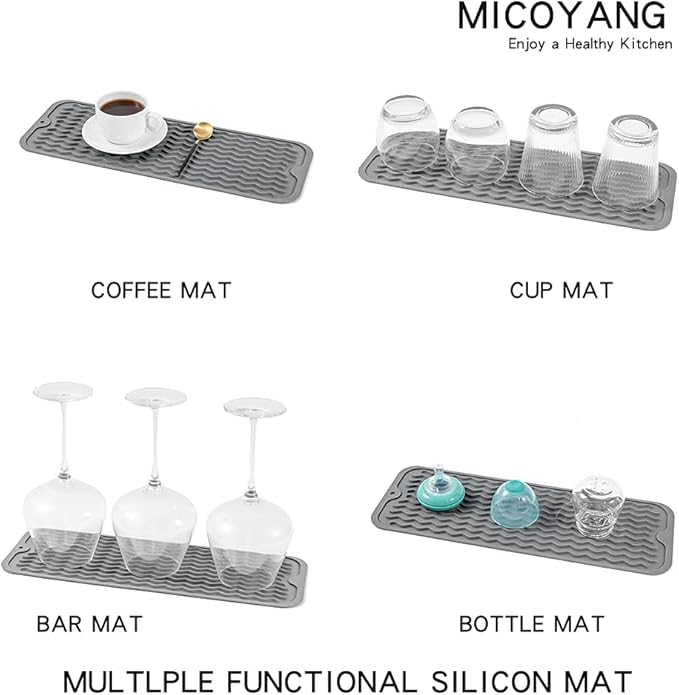 Silicone Dish Drying Mat for Multiple Usage,Easy clean,Eco-friendly,Heat-resistant Silicone Mat for Kitchen Counter,Sink,Bar,Bottle,or Cup Grey M 17 inches x 6 inches - Bloomnest