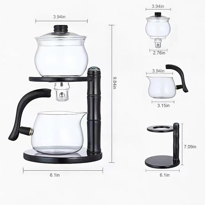 Glass Semi Automatic Tea Set，Lazy Kungfu Drip TeaPot, Magnetic Water Diversion Rotating Cover Bowl Semi-Automatic Glass Teapot，Heat Resistant Kungfu Tea Set Perfect of Holiday Gifts - Bloomnest