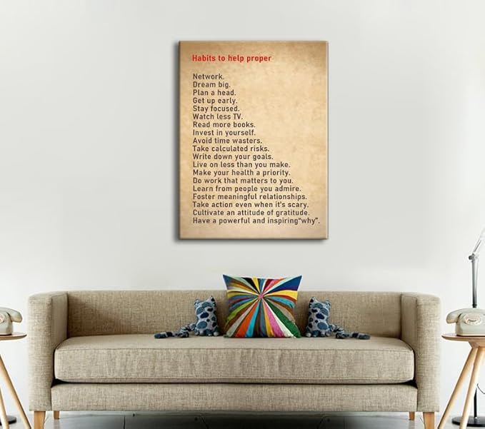 Motivational Poster for Office Inspirational Wall Art Habits to help proper Grow up Inspiring Canvas Painting Prints Wall Pictures for Living Room Bedroom Home Decor Framed Artwork [30''W x 40''H] - Bloomnest