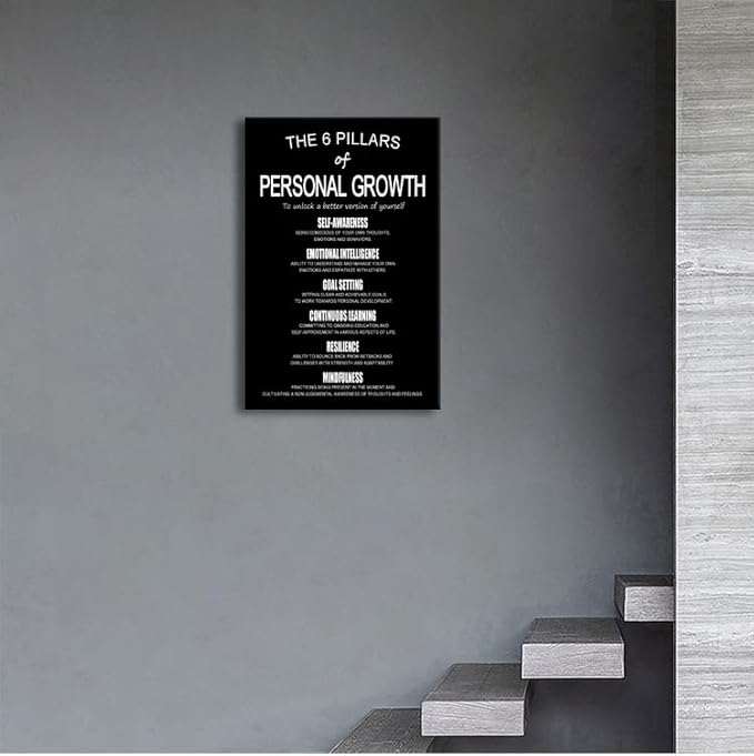Inspirational Quotes Wall Art The 6 Pillars Of Personal Growth Printed Canvas Poster Motivational Wall Decor for Bedroom Workplace Home Office Framed Ready to Hang [24" W X 36" H] - Bloomnest