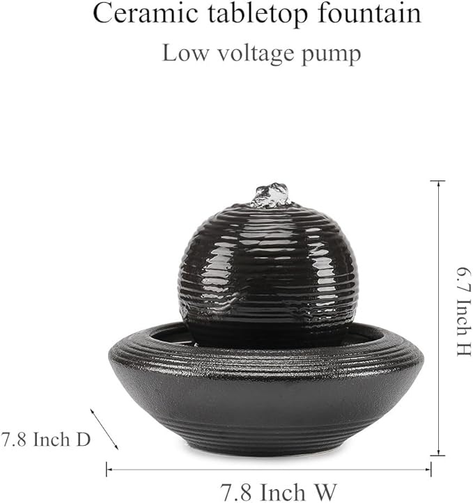 Ceramic Tabletop Fountain Water Feature for Indoor and Home Decoration Table Desk Office Patio (Black A154) - Bloomnest