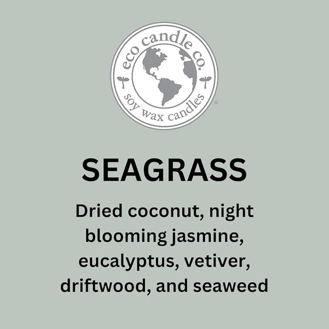 ECO CANDLE CO. Recycled Candle, Seagrass, 26 oz. - Scents of Coconut, Jasmine, Eucalyptus, Vetiver, Driftwood, & Seaweed - 100% Soy Wax, No Lead, Kraft Paper Label & Lid, Hand Made, Midwest Soybeans - Bloomnest