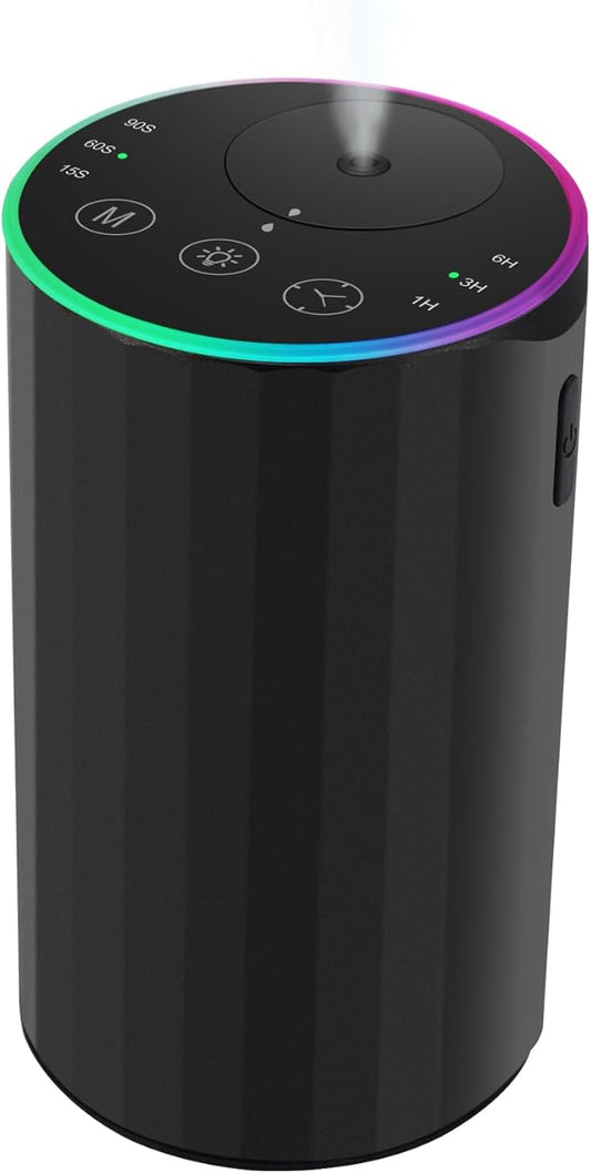 Waterless Essential Oil Diffuser, 7 Colors LED Light, Battery Powered Mini Scent Air Machine, Aromatherapy Mist Diffuser for Home Room Car Office，Black Aluminum Alloy - Bloomnest