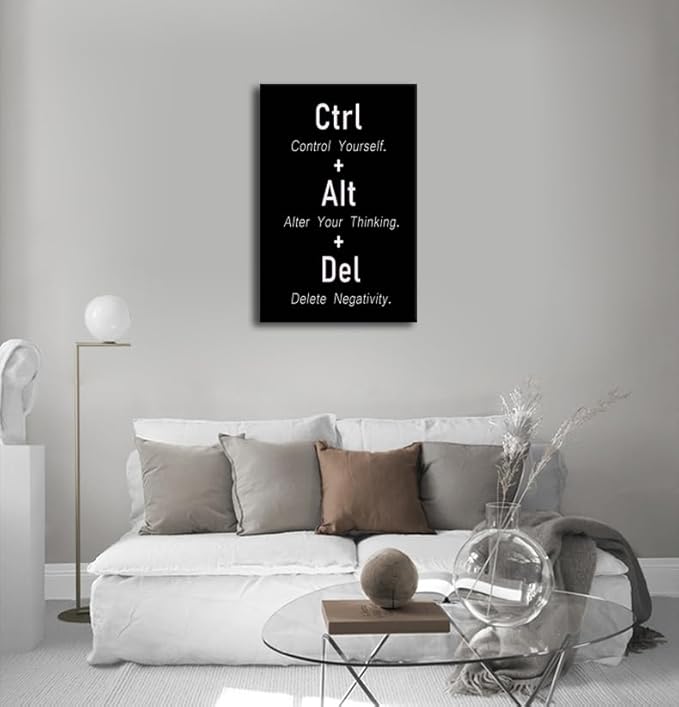 Control Yourself Alter Your Thinking Delete Negativity Motivational Wall Art Positive Quotes Printed Artwork Framed Inspirational Canvas Poster For Office School Living Room [30" W X 40" H] - Bloomnest