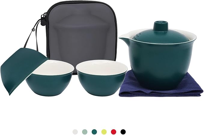 Porcelain Chinese Gongfu Tea Sets for Adults Portable Kungfu Teapot and Cup Set Small Ceramic Tea Party Set Travel Teaset with Lid for Home Gifting Outdoor and Office (Green) - Bloomnest