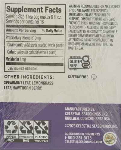 Celestial Seasonings Sleepytime Tea Plus Melatonin, Caffeine Free, Celestial Seasonings Herbal Tea, 18 Bag Box (Pack of 5) - Bloomnest