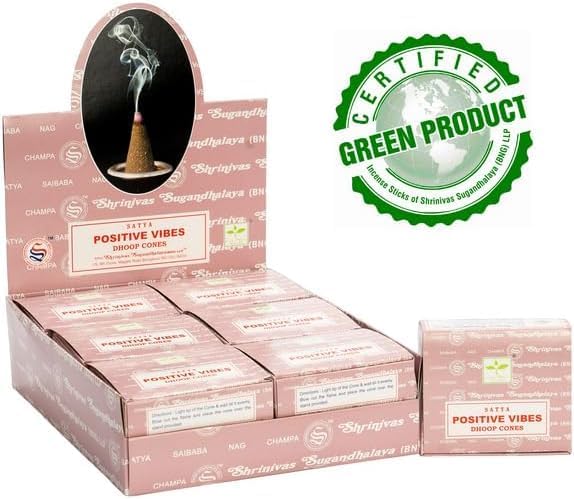 Satya Nag Champa Incense Cones for Meditation and Yoga, 48 Pieces, 4 Packs (Incense Dhoop Cones, Positive Vibes)