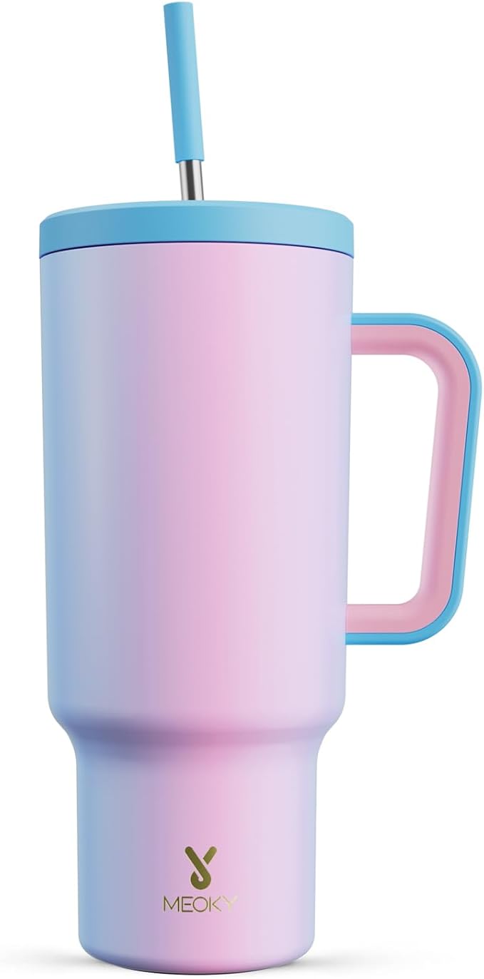 Meoky 40 oz Tumbler with Handle and Straw: Stainless Steel Insulated Tumbler with Lid and Straw - 100% Leak Proof Tumbler for Car Cup Holders - Travelers Commuters Workers, Donut - Bloomnest
