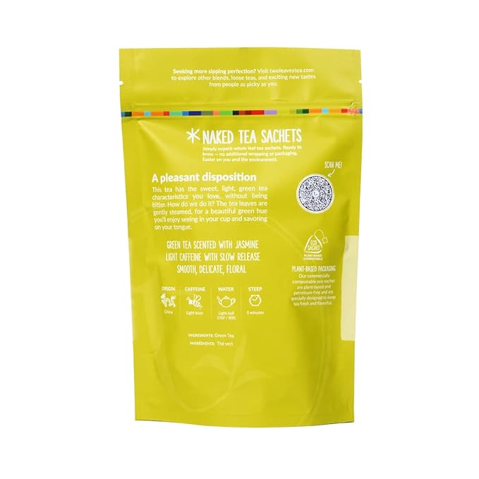 Two Leaves and a Bud Tamayokucha - 50 Naked Tea Sachets, Whole Leaf Green Tea in Eco-Friendly Unwrapped Compostable Sachets, Resealable Bag, 50 Count (Pack of 2) - Bloomnest