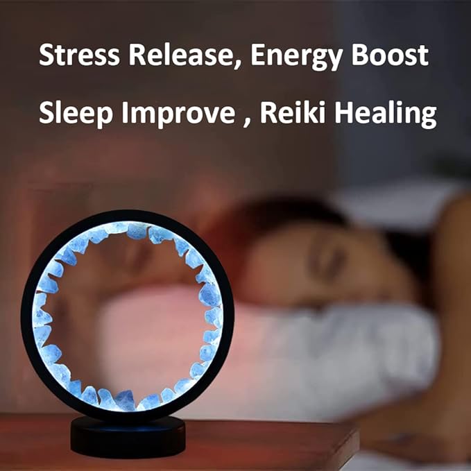 Runyangshi Celestite Night Light 8.6" Natural Healing Crystal Bedside USB Port 3 Colours Dimming Mode Bedroom Lamp Suitable Night Lamp Ideal Gift - Bloomnest