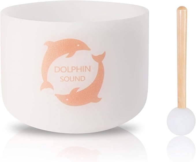 Singing Bowls 432hz B Note 8-Inch Dolphin Sound Crystal Singing Bowl With A Free Mallet And O-Ring For Sound Healing, Meditation, Yoga, And Sound Baths