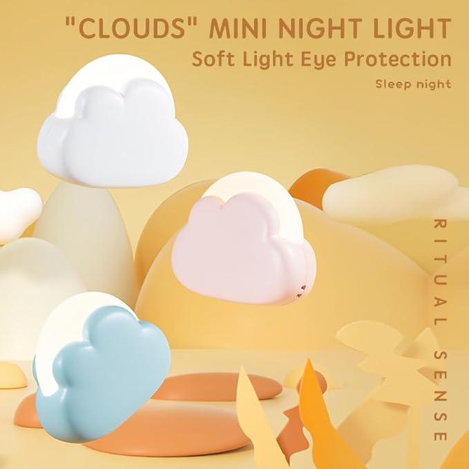 Portable LED Night Light, Cute Cloud Mini Desk Lamp with 4 Working Modes, Rechargeable Kids Night Light for Camping, Bedside Lamp for Bedroom Nightlights [with Wrist Strap] [with USB Cable] - Bloomnest
