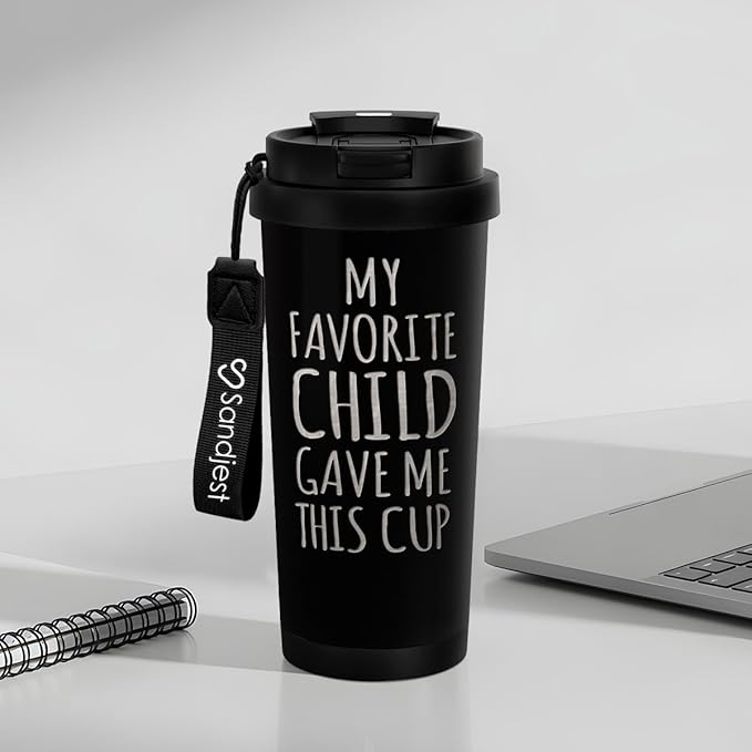 Gifts from Daughter Son - Stainless Steel 2-in-1 Lid Coffee Tumbler 18 oz, My Favorite Child Gave Me This Cup Insulated Travel Mug Gift for Dad Mom, Birthday, Christmas, Father's Day, Mother's Day - Bloomnest