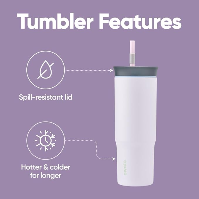Owala Stainless Steel Triple Layer Insulated Travel Tumbler with Spill Resistant Lid and Straw, BPA Free, 24 oz, Grey/Purple (Bunny Hop) (Pack of 12) - Bloomnest