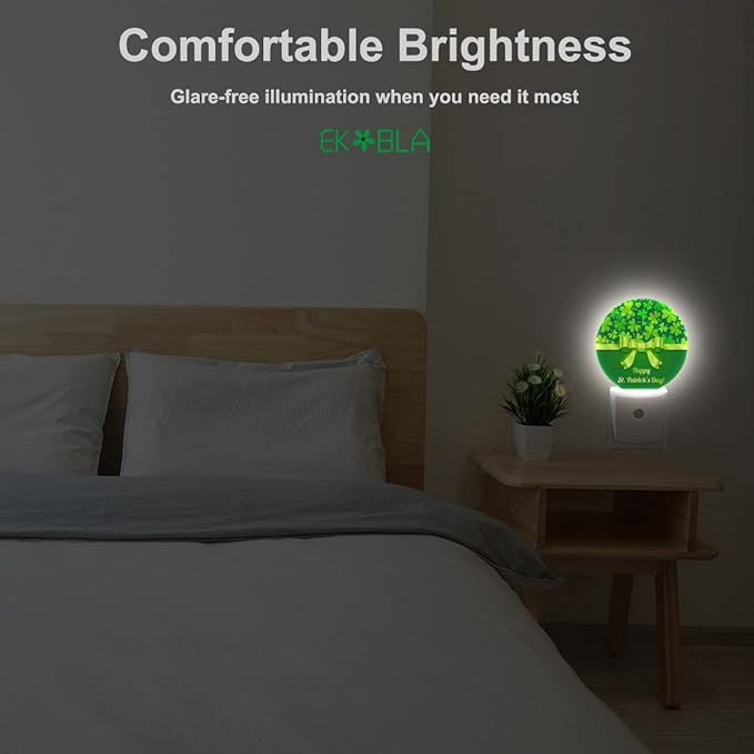 EKOBLA Shamrock Decorative Night Light Four Leaf Clover Plug-in Nightlights Auto Sensor Round LED Lamp for Men Women Boys Girls St Patrick's Day Gifts - Bloomnest