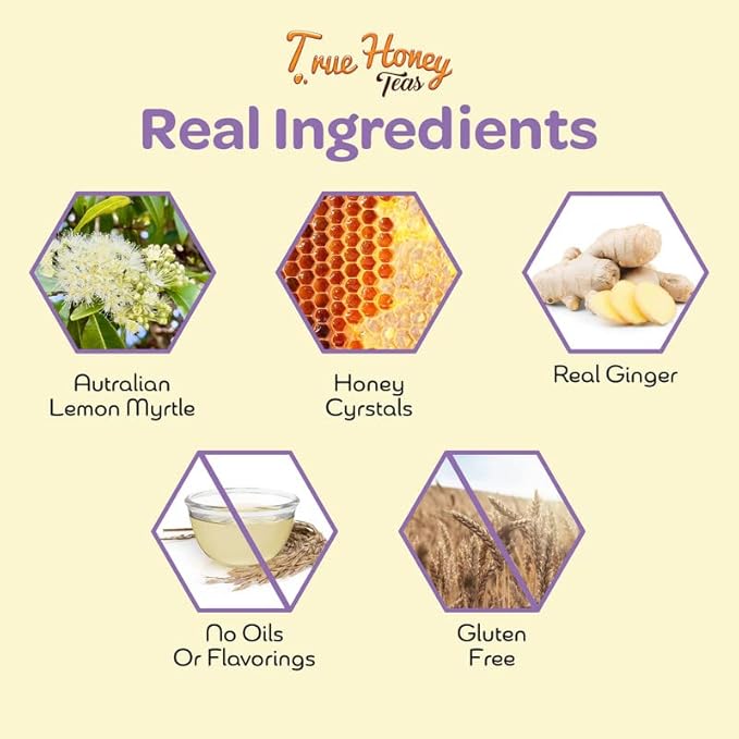 True Honey Lemon Ginger Tea Bags - Honey Crystals Blended in Every Sachet - Healthy Digestion Nourishment - All Natural Organic Herbal Caffeine Free Tea Bag 24 Count - Bloomnest