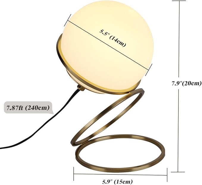 Mid Century Modern Table Lamp Glass Globe Table Lamps Minimalist Brass Table Lights for Bedroom Bedside Living Room Office Nightstand E26 Dimmable Switch Aesthetic Lamp - Bloomnest