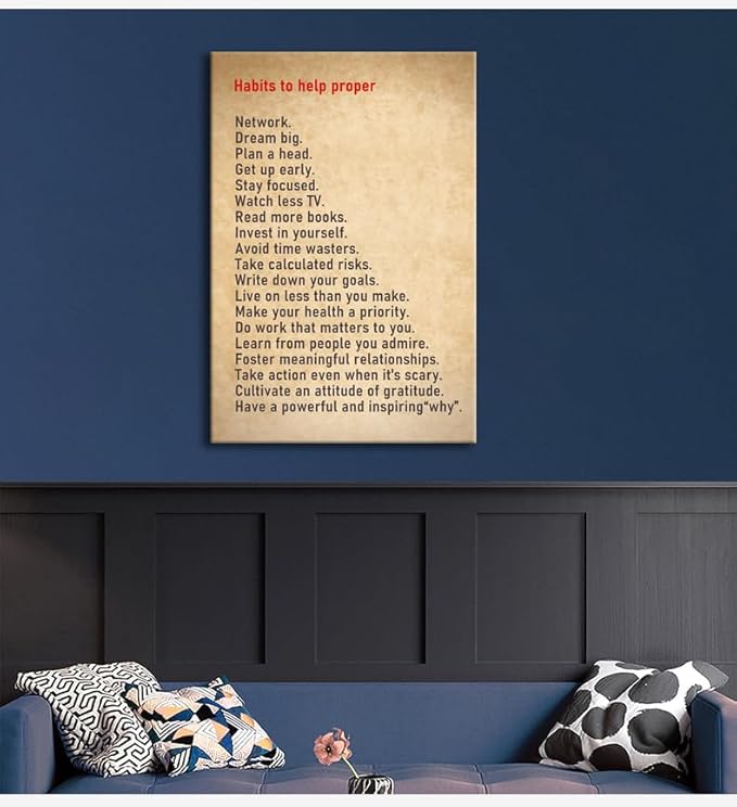 Motivational Poster Inspirational Wall Art for Office Habits to help proper Grow up Inspiring Canvas Painting Prints Wall Pictures for Living Room Bedroom Home Decor Framed Artwork [24''W x 36''H] - Bloomnest