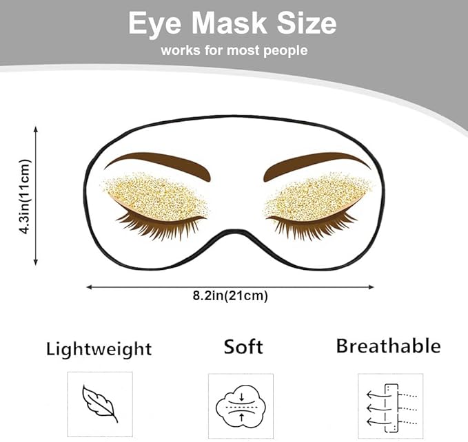 Eyelash Sleep Eye Mask Woman Eye Long Eyelashes Golden Glitters Eyeshadows Makeup Silk Eye Mask Sleeping Soft Eye Shade Cover for Women Boy Girl Airplane Travel - Bloomnest