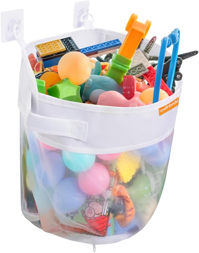 Bath Toy Organizer – Large Capacity Mesh Storage with Wide Opening, Quick Release Bottom Zipper, Wall-Mounted & Foldable, Quick Dry Baby Bathtub Toy Holder, Multi-Use Bathroom Organizer - Bloomnest