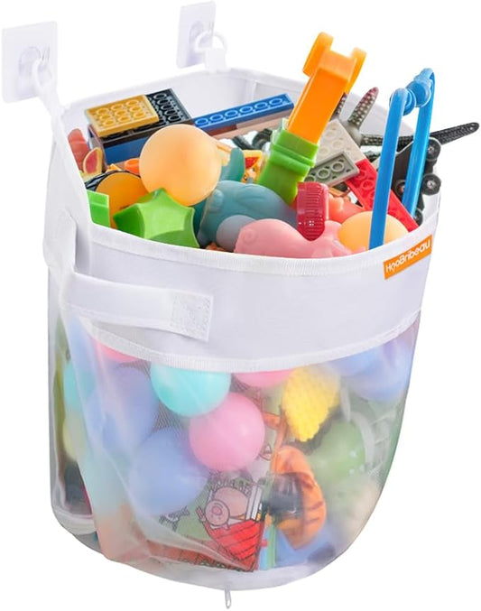 Bath Toy Organizer – Large Capacity Mesh Storage with Wide Opening, Quick Release Bottom Zipper, Wall-Mounted & Foldable, Quick Dry Baby Bathtub Toy Holder, Multi-Use Bathroom Organizer - Bloomnest
