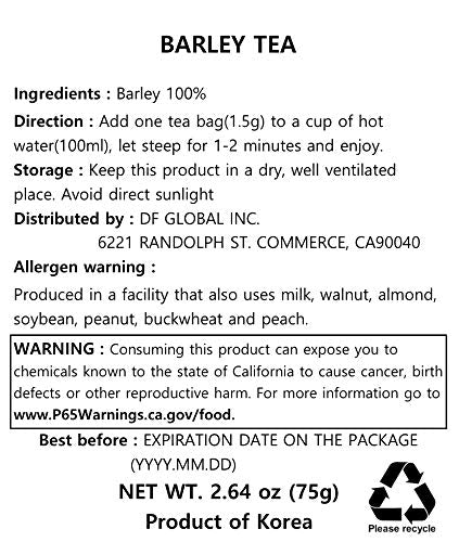 Damtuh Korean Barley Tea – Roasted Boricha Mugicha, Nutty Herbal Tea, Caffeine-Free, 50 Tea Bags (1.5g each) - Bloomnest