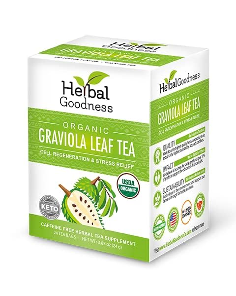 Graviola Leaf Soursop Tea - Organic Soursop Leaves | Hoja de Guanabana Leaves | Cell Support & Regeneration, Calm Relaxation - Caffeine Free - 24 Tea Bags - Herbal Goodness - Bloomnest