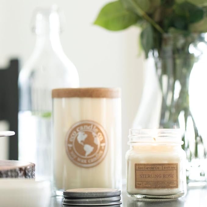 ECO CANDLE CO. Recycled Candle, Sterling Rose, 18 oz. Double Wick - Scents Of Green Notes, Fresh Cut Roses, Floral, & Musk - 100% Soy Wax, No Lead, Kraft Paper Label & Lid, Hand Made, Midwest Soybeans - Bloomnest