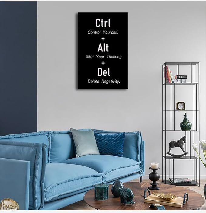 Control Yourself Alter Your Thinking Delete Negativity Motivational Wall Art Positive Quotes Printed Artwork Framed Inspirational Canvas Poster For Office School Living Room [30" W X 40" H] - Bloomnest