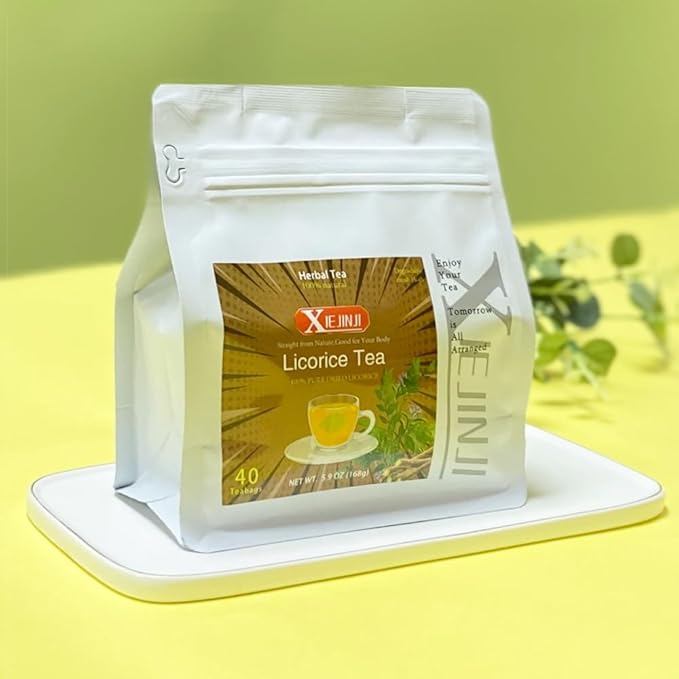 XIEJINJI Licorice Root Tea, 4.2g/Bags, Re-usable for Brew, Natural Sweet, No Sugar, No Caffeine, Aid in Digestion & Promote Respiratory Health, Eco-Conscious Tea Bags, Resealable Bag - Bloomnest