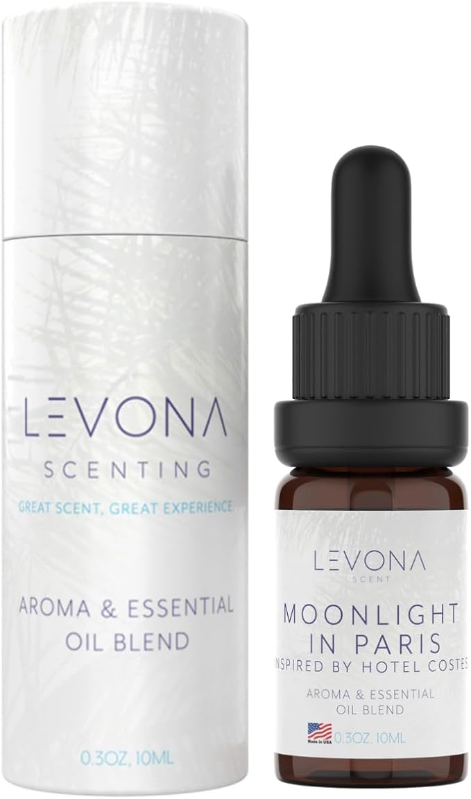 Levona Scent Essential Oil - Luxury Aroma for Home, Office, Hotel & Spa, Ideal for Humidifiers & Diffusers, Hotel Fragrance with Nutmeg, Lemon & Rose - 10ml / 0.33 fl oz, Moonlight in Paris LEVONASCENT