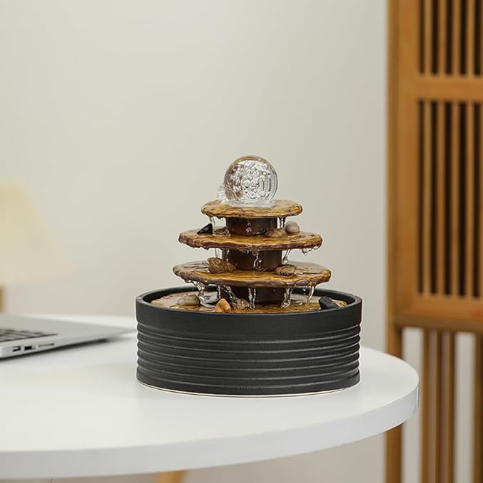 Outdoor and Indoor Ceramic Fountain Waterfall Water Feature Tabletop Home Office Kitchen Decoration (Black)