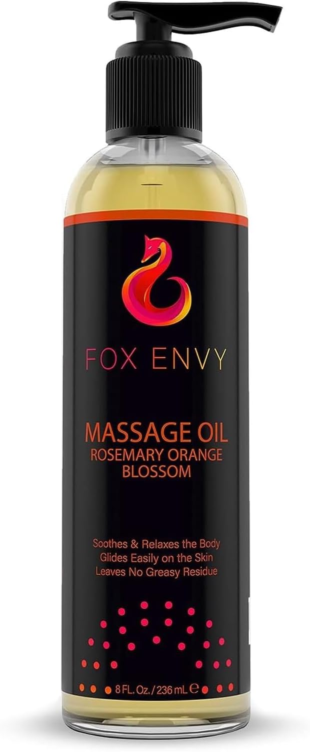 Massage Oil for Couples, Women & Men (1 Bottle, 8 fl oz) - Fox Envy Orange Blossom with Rosemary Scented Sensual Oil with Coconut Oil & Jojoba Oil - Enhances Stimulation for The Body & Muscles - Bloomnest