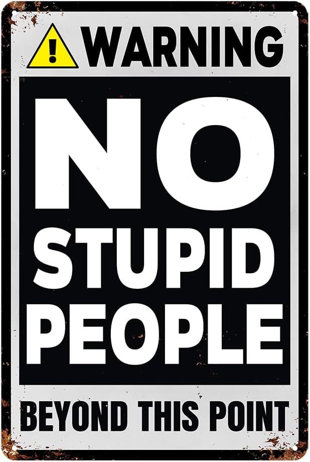 Funny Metal Tin Signs for Outside Warning No Stupid People Beyond This Point Sign No Trespassing Signs Private Property Bar Pub Garage Room Decor Man Cave Signs for Men Gifts 8x12 Inch - Bloomnest