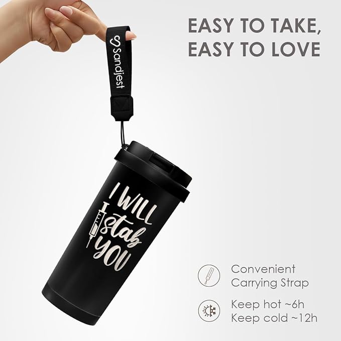 Nurse Tumbler I Will Stab You - Stainless Steel 2-in-1 Lid Engraved Coffee Tumbler 18 oz, Funny Insulated Travel Mug Gift for Women, Nurses Week Present, Nursing School, Birthday - Bloomnest