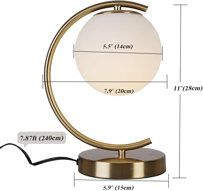 Mid Century Modern Table Lamps, Brass Globe Table Lamp,Minimalist Sphere Table Lamps for Bedroom Bedside Living Room Office Nightstand, E26 Dimmable Switch - Bloomnest