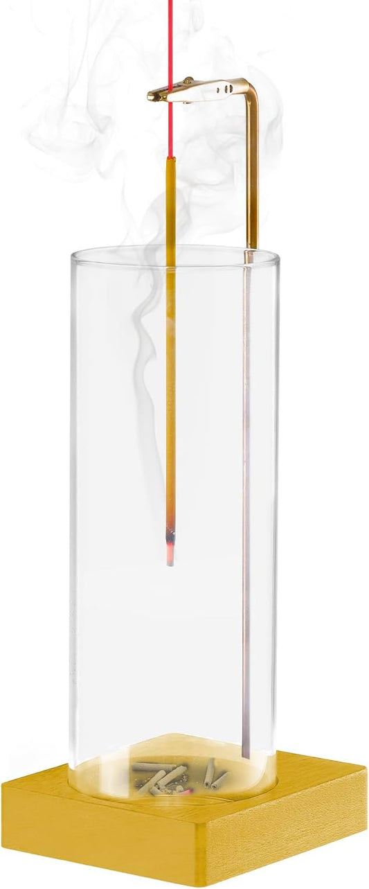 1 Pack Incense Holder for Sticks, Insence-Stick Holder Ash Catcher with Removable Glass [Anti-Ash Flying], Mess-Free Incense Burner Holder, Perfect for Meditation Yoga Relaxation,Home Decor(Gold Base) - Bloomnest