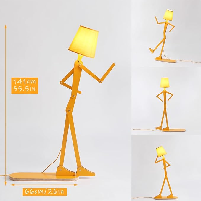 Cool Mini Wood Floor Lamp for Living Room Bedroom Farmhouse - Corner Decorative Reading Standing Light Creative Swing Arm Arc Design Gift for Kids Room (Egg Yellow) - Bloomnest