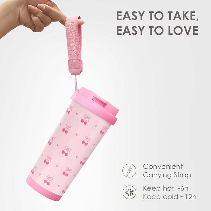Cherry Tumbler - Stainless Steel 2-in-1 Lid Coffee Tumbler 18 oz, Insulated Travel Mug Gift for Women Girls Teen Mother, Birthday Christmas - Bloomnest