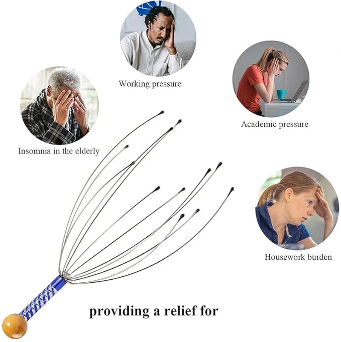 Octopus Head Massager, Manual Scalp Scratcher, Stainless Steel Claws, Wood Handle, Stress Relief, Non-Electric, Random Color 1pc Random Color Bloomnest
