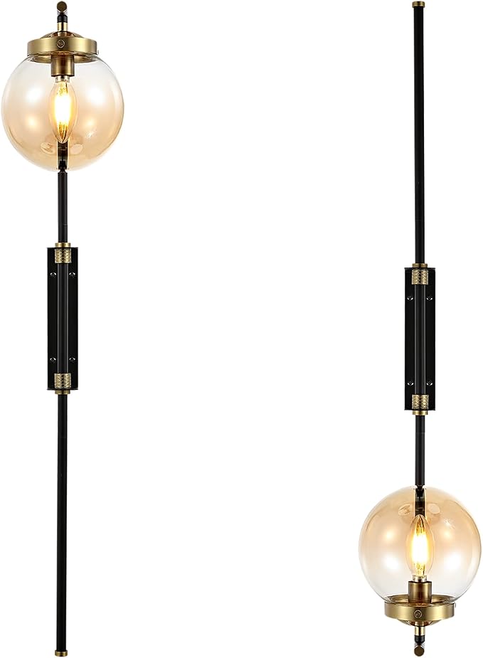 ELEHINSER Black Wall Sconces Set of 2 with Globe Shade, Modern Indoor Plug in Wall Lamps with Switch, Angle Adjustable Light for Bedroom Living Room Study Hallway Bedside - Bloomnest