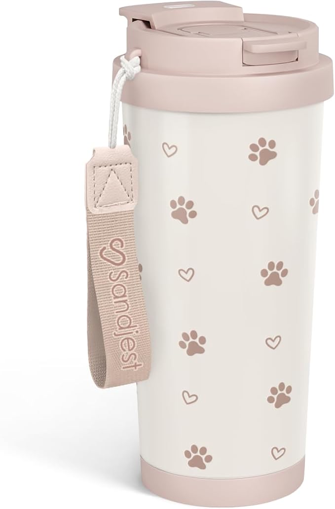 Paw Print Tumbler - Stainless Steel 2-in-1 Lid Coffee Tumbler 18 oz, Insulated Travel Mug Gift for Dog Mom Dog Lovers Women Girls Teens, Birthday Christmas - Bloomnest