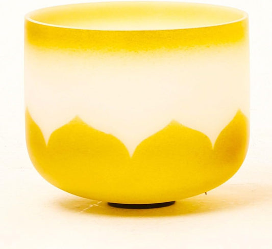 Leize Crystal Singing Bowl Gold Chakra Tuned Quartz 9” wide 432hz F Note with Suede Striker