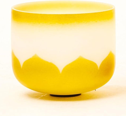 Leize Crystal Singing Bowl Gold Chakra Tuned Quartz 11” wide 432hz D Note with Suede Striker - Bloomnest